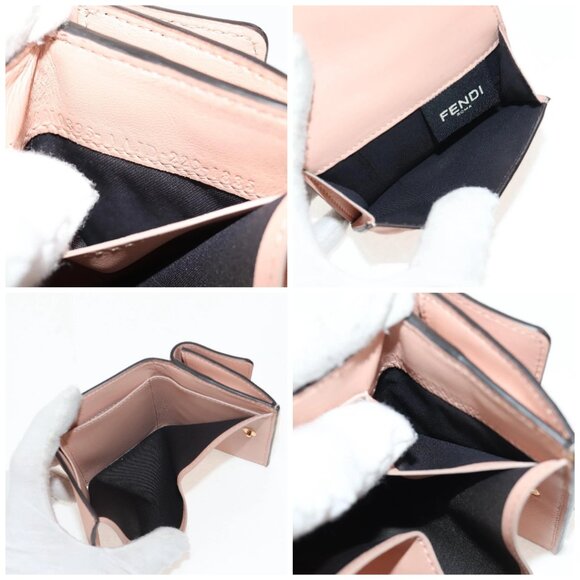 FENDI Zucca Canvas Trifold Wallet Leather Pink Gold Auth BA6630M - Picture 15 of 16